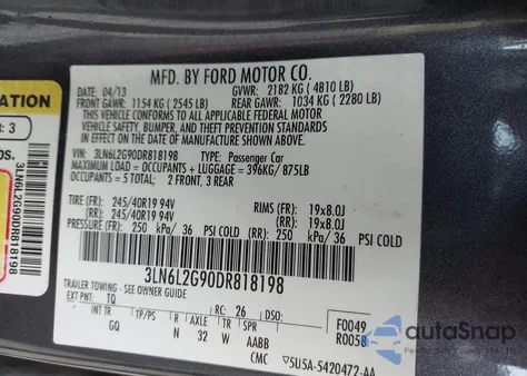 2013 Lincoln Mkz from USA, damaged, VIN 3LN6L2G90DR818198